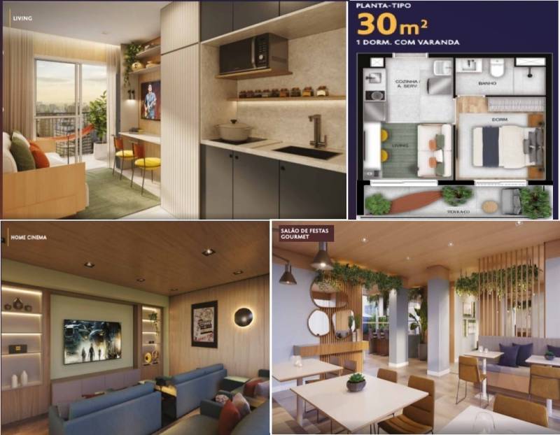 Apartamento de 30 m2 , 01 dormitório , com varanda