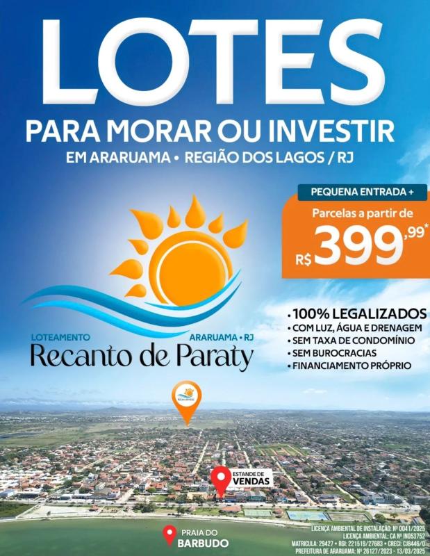 Lote em Araruama, próximo a Praia do Barbudo