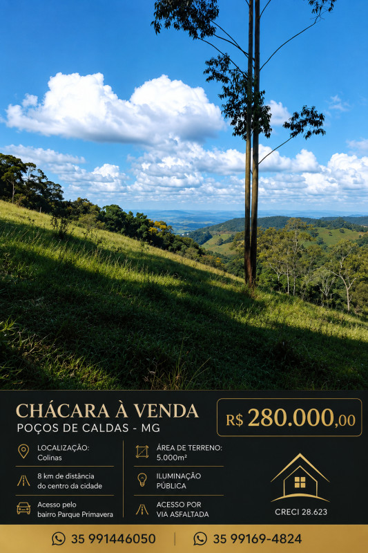 Chácara à venda em Poços de Caldas - MG. Bairro Colinas. R$280.000,00.