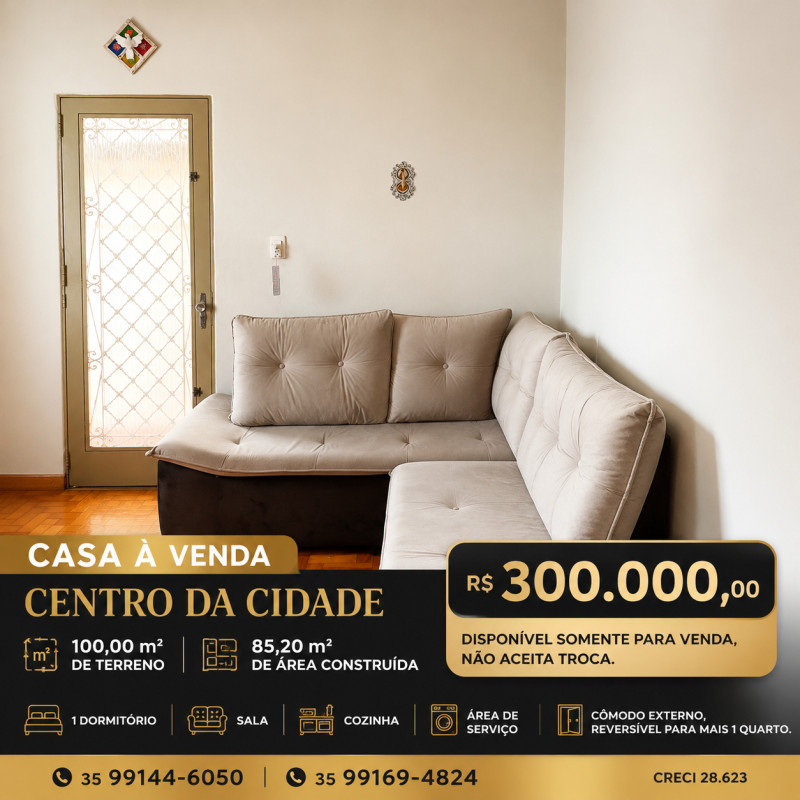 Casa á venda em Poços de Caldas - MG,Centro da Cidade. R$300.000,00.