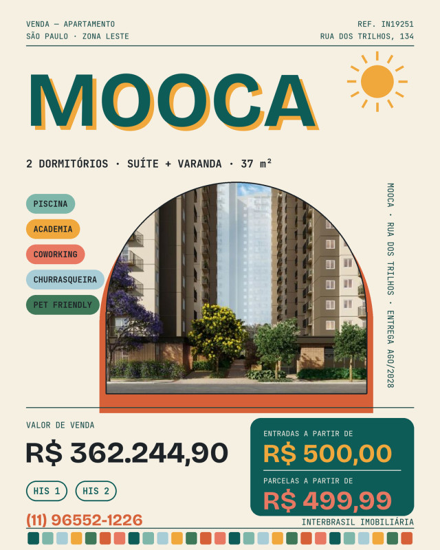 AP 37m² com suíte e varanda na Mooca ? HIS 1 e HIS 2