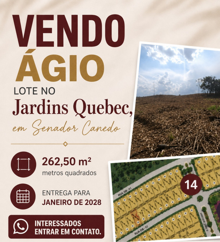 Ágio Lote Alto Padrão Jardins Quebec - 262,50m² - Aceito troca por carro de mesmo valor