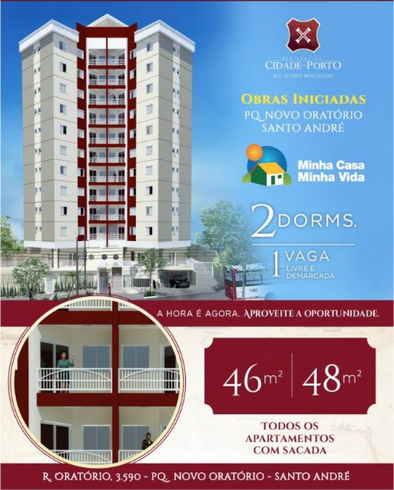 VENHA PARA O CIDADE DO PORTO - 2 DORMITÓRIOS EM SANTO ANDRÉ A PARTIR DE 245.000,00